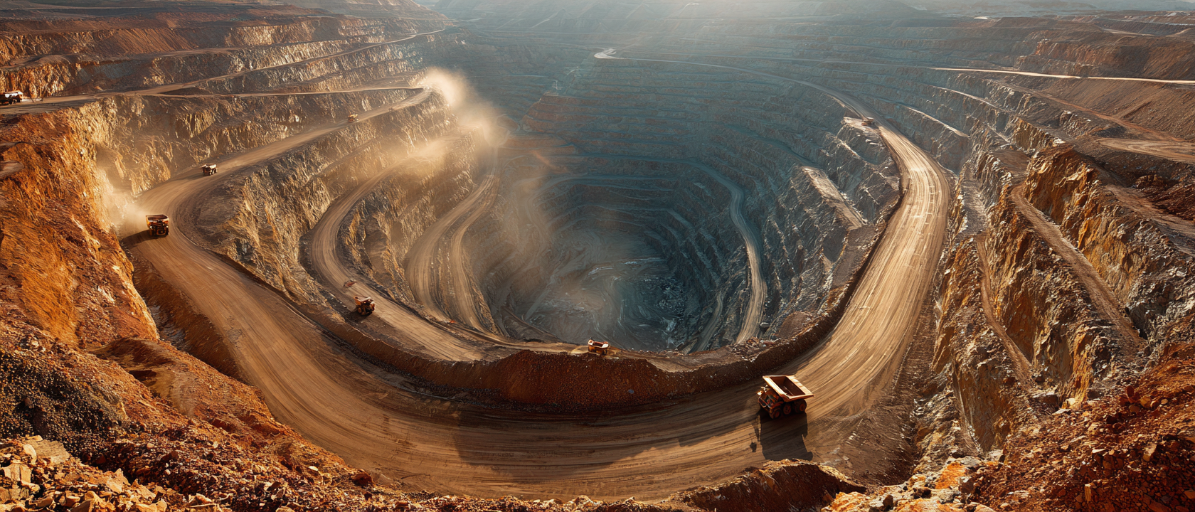 Mining truck fleet at different elevations
