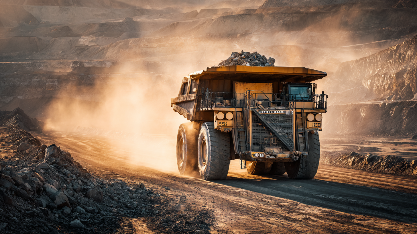 Close-up of mining haul truck in operation